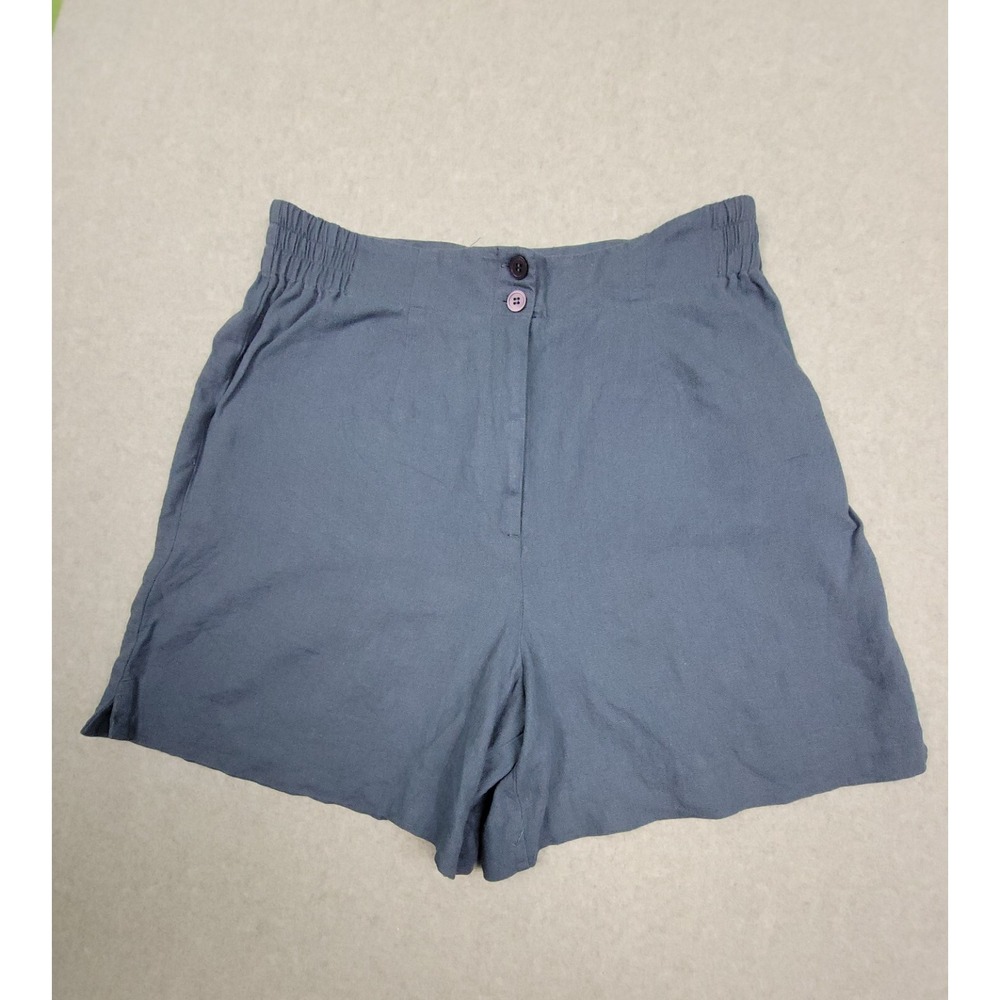 CERVELLE Bermuda Shorts Womens 14 Blue Linen Blend Casual Mid Rise Elastic Waist